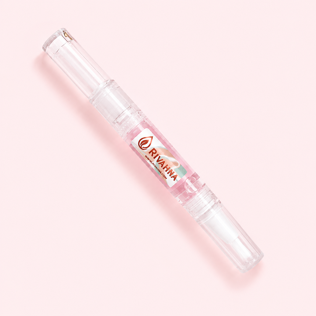 Rivahna cuticle oil pen on a soft light pink background for daily nail and cuticle hydration