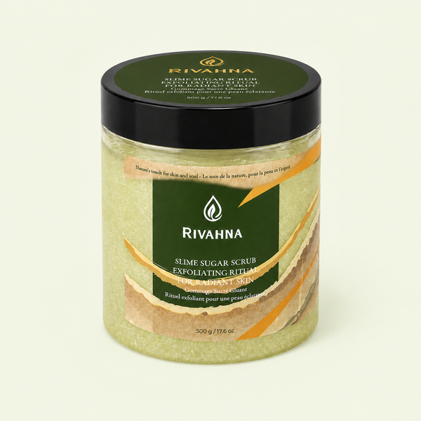 Rivahna Cucumber slime sugar scrub exfoliating ritual for radiant skin, refreshing spa-grade exfoliating body scrub in 500g jar