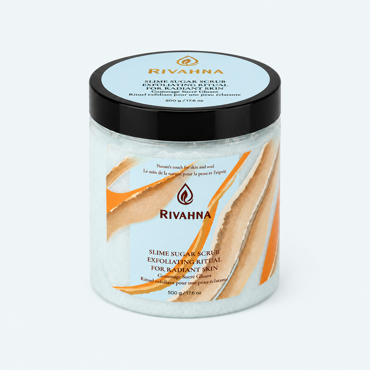 Rivahna Sea Breeze slime sugar scrub exfoliating ritual for radiant skin, soothing ocean-inspired exfoliating body scrub in 500g jar