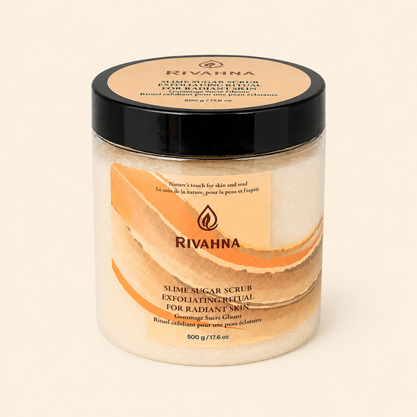 Rivahna Vanilla Cream slime sugar scrub exfoliating ritual for radiant skin, creamy moisturizing body scrub in 500g jar