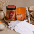 Rivahna Ultimate Spa Ritual Kit featuring Slime Sugar Scrub, Cold Paraffin Mask, Cuticle Oil Pen, Spa Gloves, and Spa Socks for body, hand, and foot care.